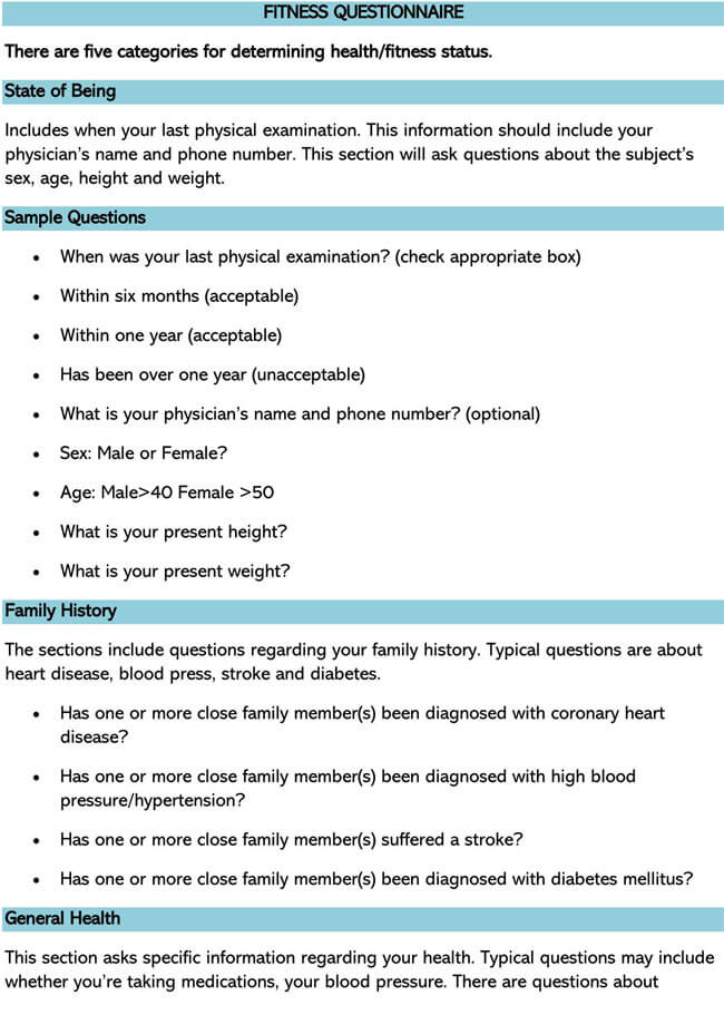 Free Health Questionnaire Template 05