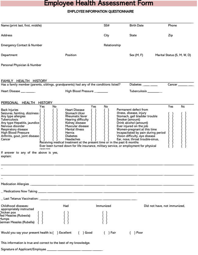 Free Health Questionnaire Template 07