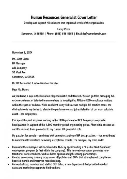 human resources generalist cover letter