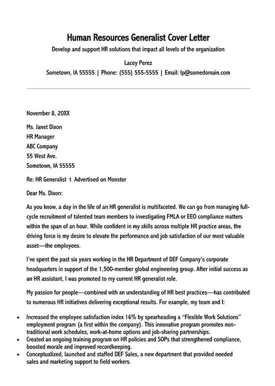 sample cover letter for human resources officer