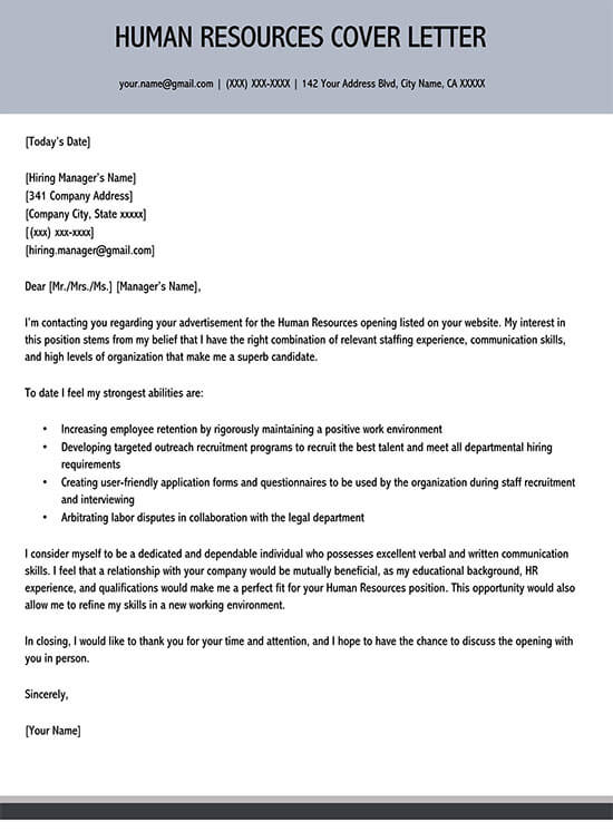 Free Human Resources Manager Cover Letter Sample for Word