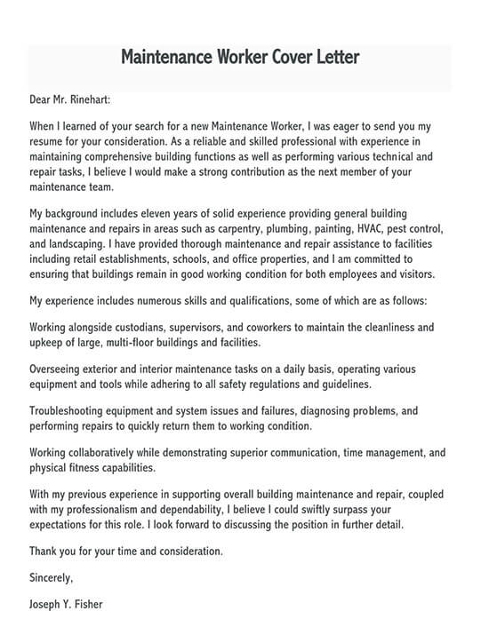 Professional Maintenance Worker Cover Letter Example 03
