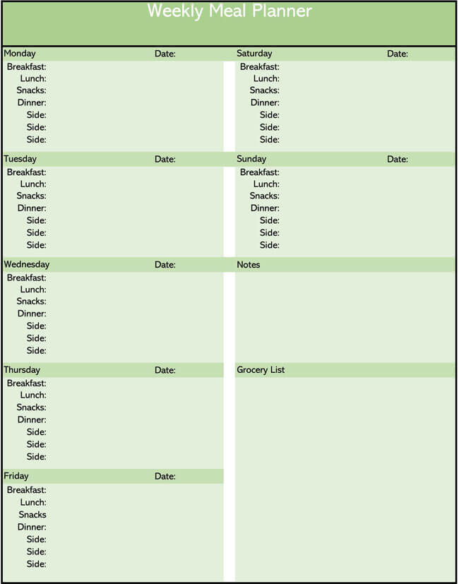 Meal Plan Excel Template 01