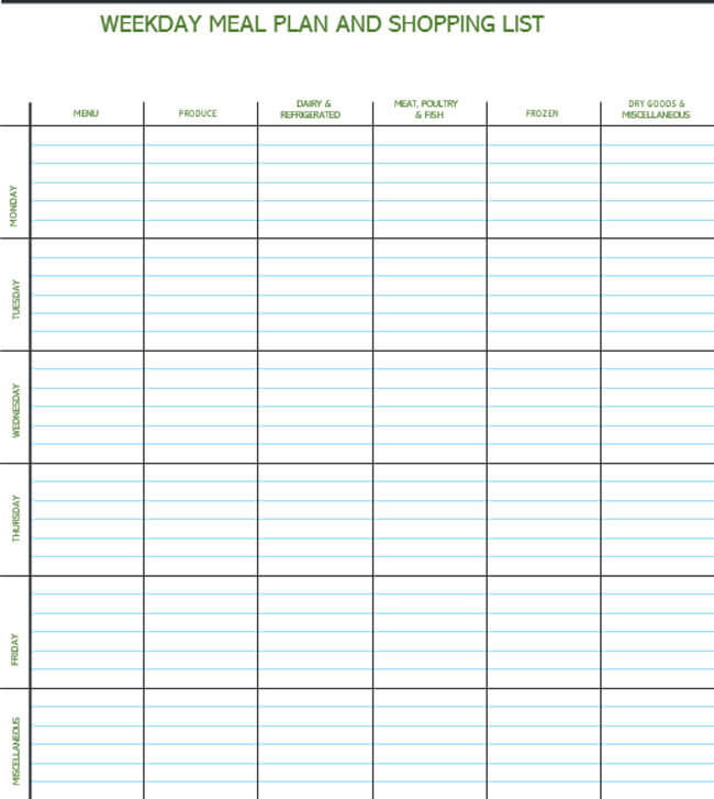 Meal Plan Word Template 06