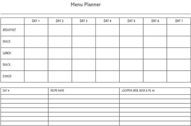 Meal Plan Word Template 09