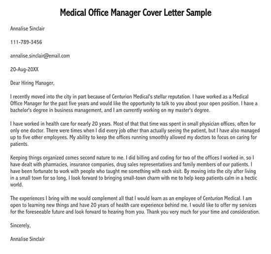 Free Medical Office Manager Cover Letter Sample 01- Word File