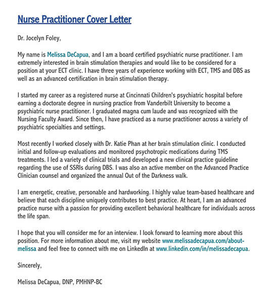 Free Nurse Practitioner Cover Letter Sample as Word Document