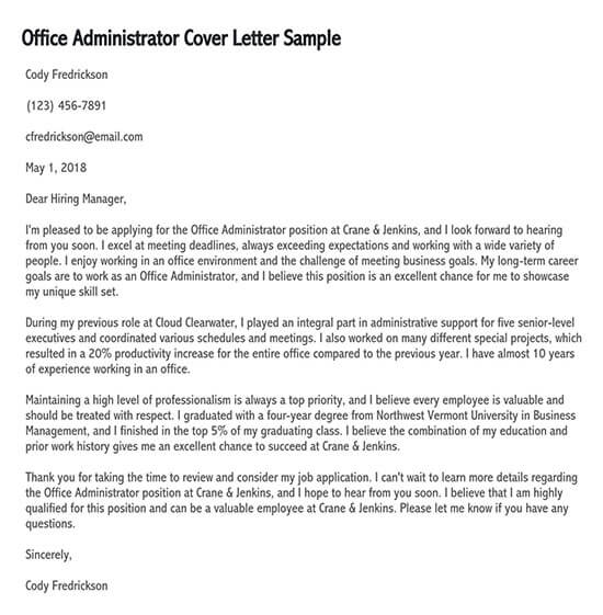 Editable Office Administrator Cover Letter Template 02- Word Format