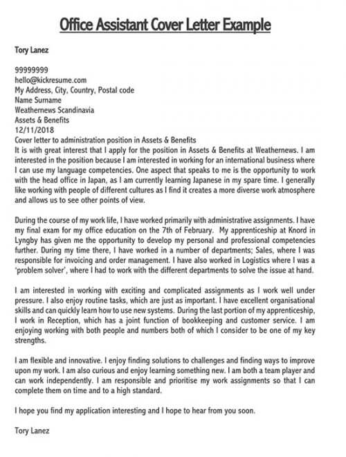 office assistant cover letter examples