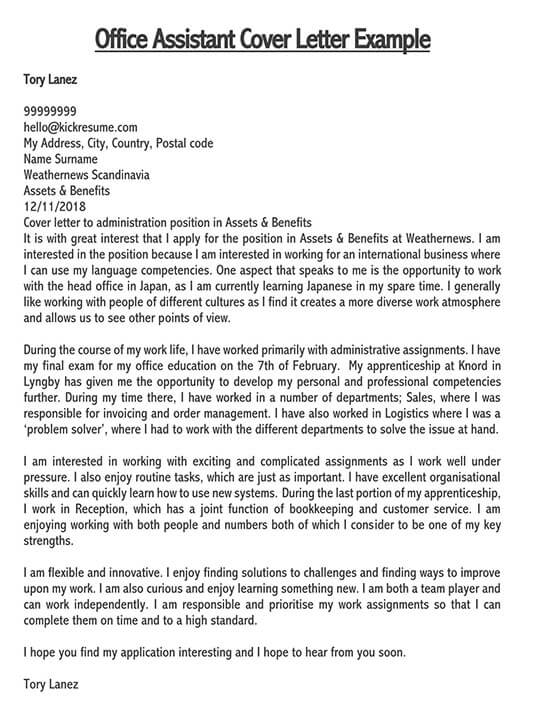 Professional Office Assistant Cover Letter Example 03- Word Document