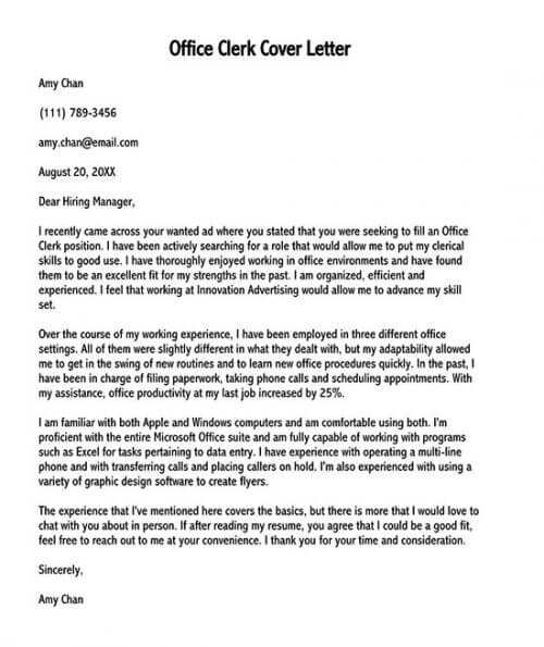 application letter for clerk job in school