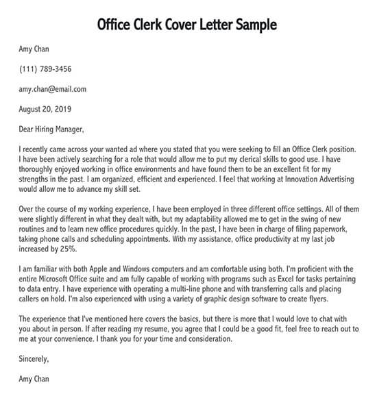 Free Office Clerk Cover Letter Sample 04- Word