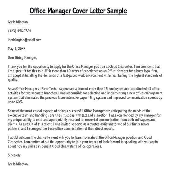 Free Office Manager Cover Letter Example 06