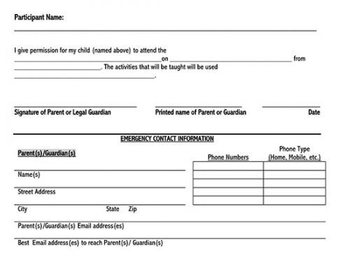 youth group permission slip template