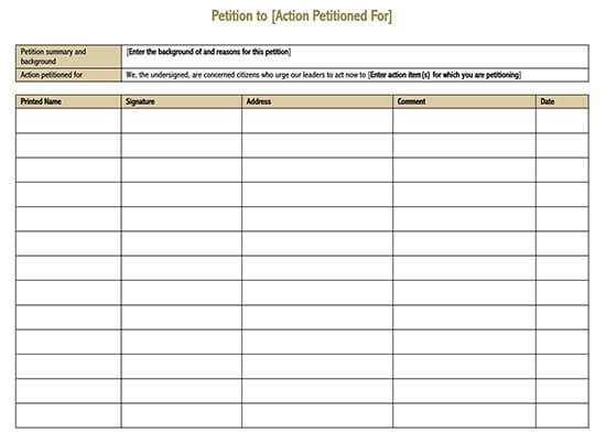 Petition Template - Free Download for Word