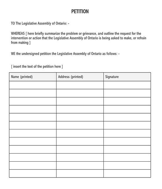 Editable Petition Form - Customizable Template in Word
