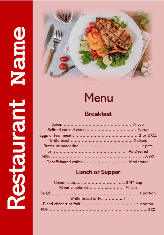 Printable menu layout for restaurants 08