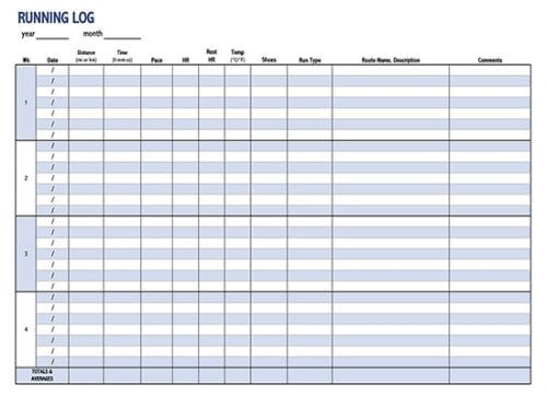 16 Free Running Logs And Walking Chart Templates Word Excel Pdf
