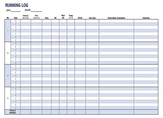 Running Logs and Walking Chart Template in Excel Format