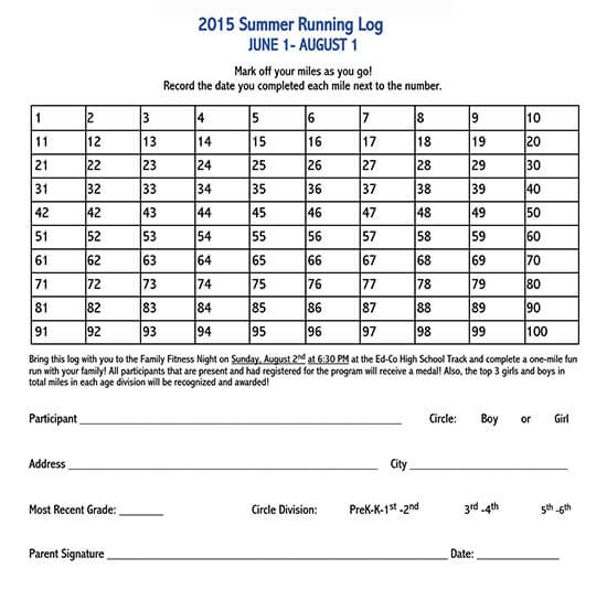 Free Editable Running Logs and Walking Chart 05
