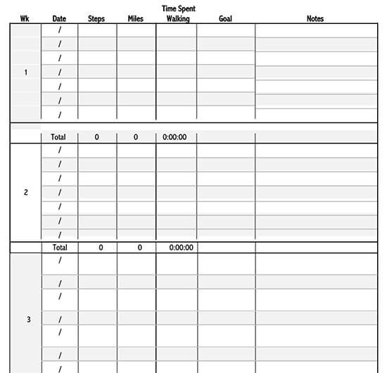 Downloadable Running Logs and Walking Chart Template 06