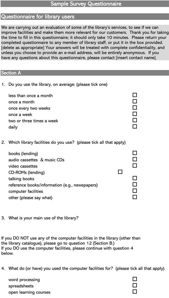 Free Sample Survey Questionnaire Template 03
