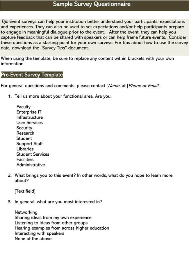 Free Sample Survey Questionnaire Template 05