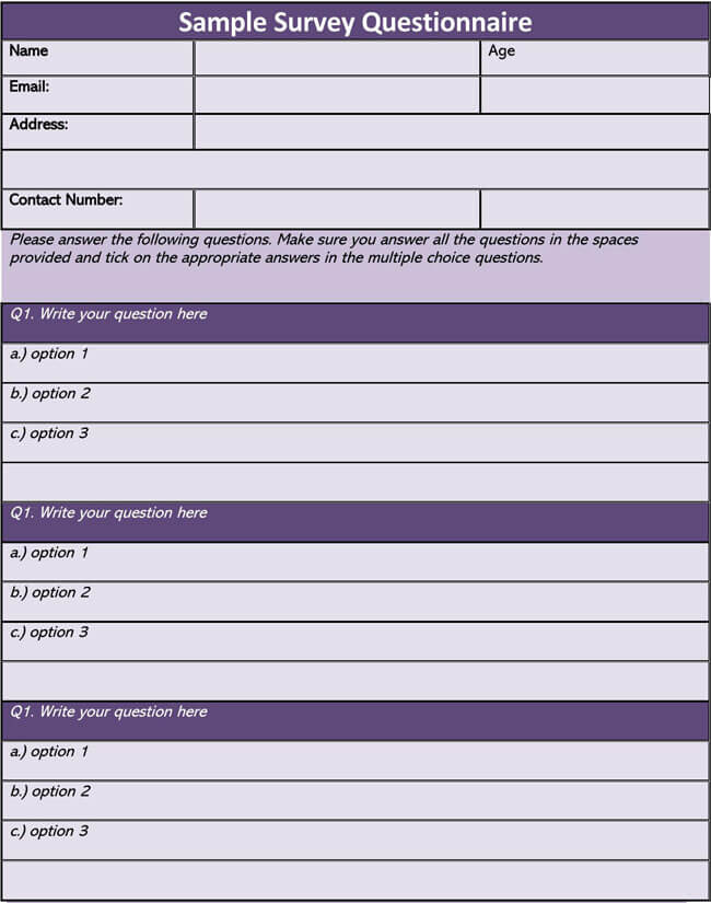 Free Sample Survey Questionnaire Template 08