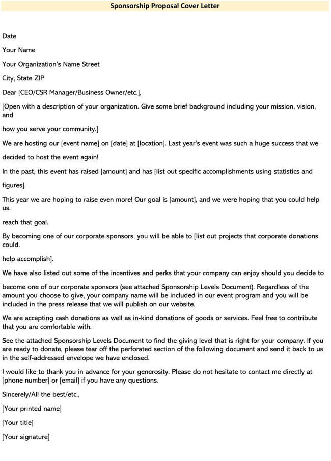 Sponsorship Proposal Cover Letter