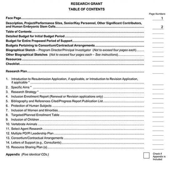 Printable table of content example 02