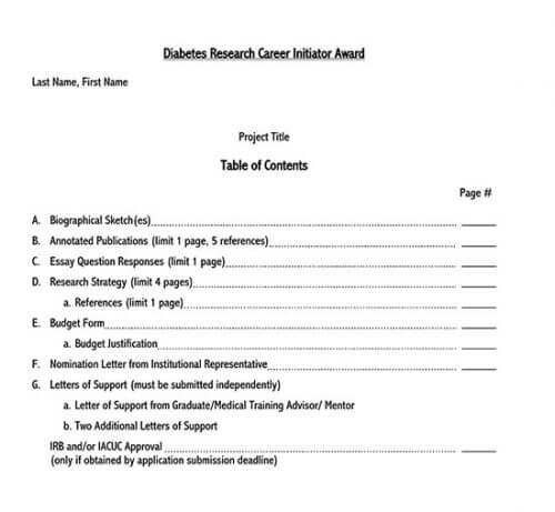 report with table of contents template word