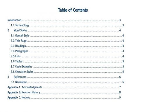 table of contents template word 2016 01