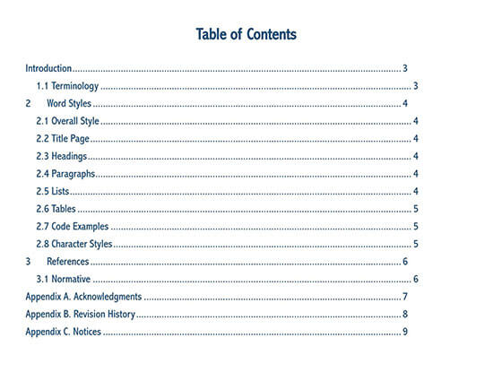 Example of a well-structured table of content 10
