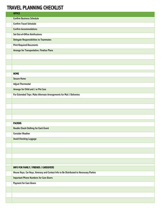 Downloadable travel itinerary template in Word format