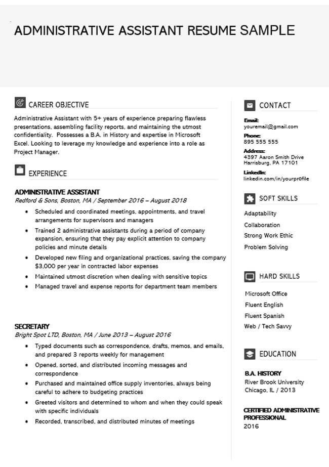 administrative position resume objective