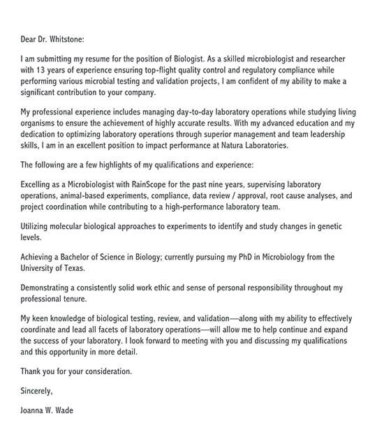 Best Biology Cover Letter Template