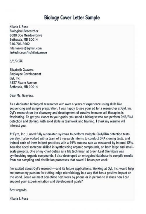 sample cover letter for phd application in biological sciences