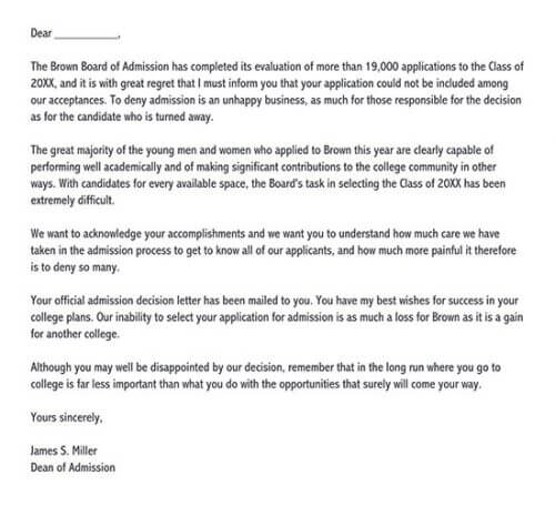 fake college rejection letter