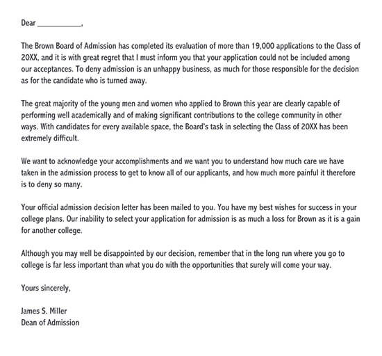 Professional Editable General College Rejection Letter Template as Word Document