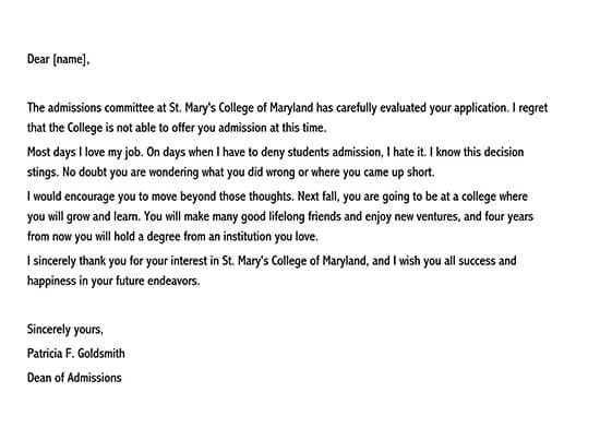 Printable College Rejection Letter Template 13