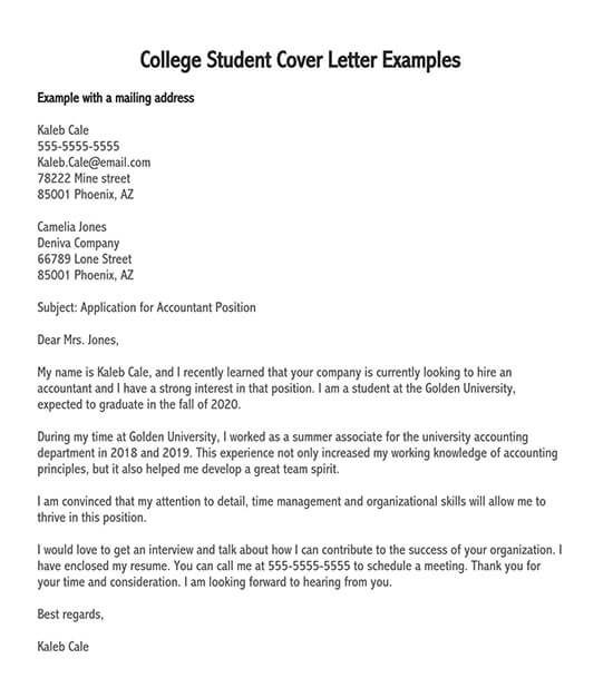 Word template for student cover letter
