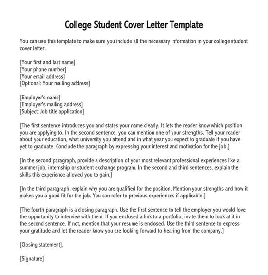 Student cover letter example with powerful words