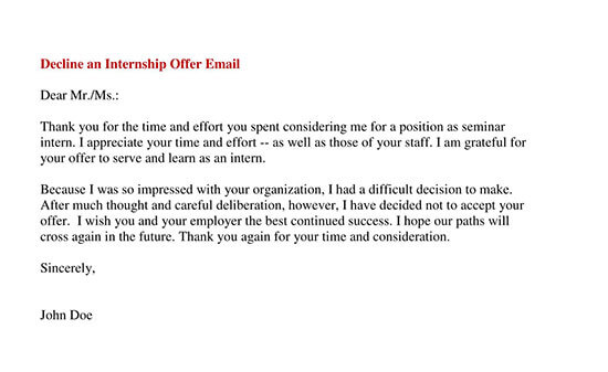 Sample Internship Rejection Letter Word PDF