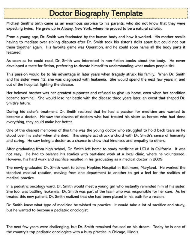 Professional Doctor Biography Template as Word File