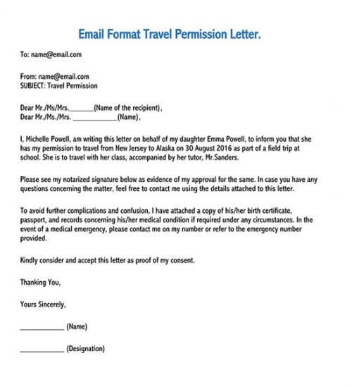 travel permission letter sample