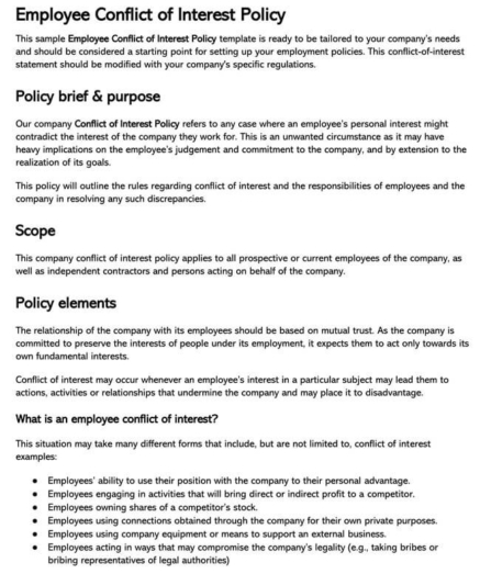 Employee Conflict of Interest Policy Templates - Word | PDF