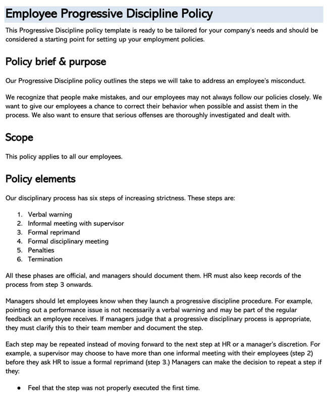 Free Employee Conduct and Discipline Policy Template 01 for Word