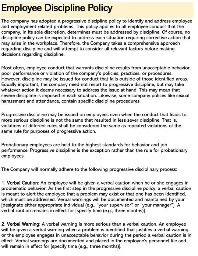 Editable Employee Conduct and Discipline Policy Template 02 for Word