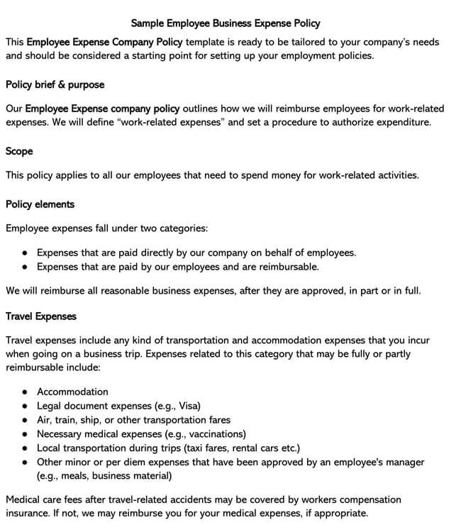 Free Expense Reimbursement Policy Template 04 for Word