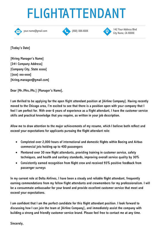 Flight attendant cover letter format